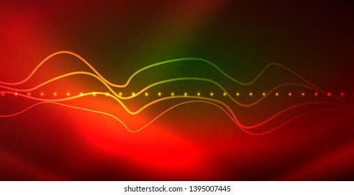 Onda abstrata brilhante no escuro, movimento brilhante, luz do espaço mágico. Plano de fundo abstrato do tecno vetorial