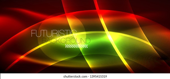 Glowing abstract wave on dark, shiny motion, magic space light. Vector techno abstract background