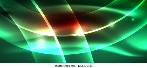 Ola abstracta brillante en movimiento oscuro y brillante, luz espacial mágica. Fondo abstracto Vector Techno