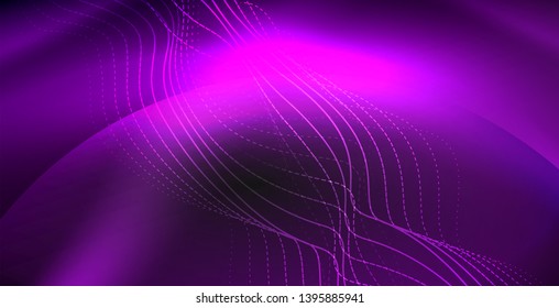 Glowing abstract wave on dark, shiny motion, magic space light. Vector techno abstract background
