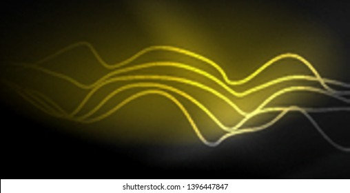 Glowing abstract wave on dark, shiny motion, magic space light. Vector techno abstract background