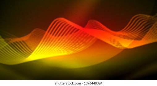 Ola abstracta brillante en movimiento oscuro y brillante, luz espacial mágica. Fondo abstracto Vector Techno
