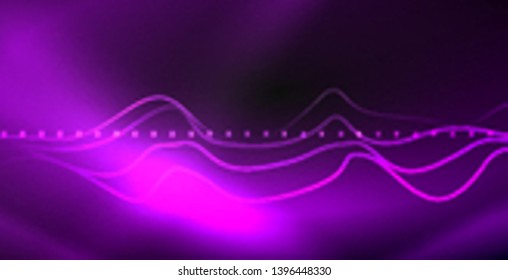 Glowing abstract wave on dark, shiny motion, magic space light. Vector techno abstract background