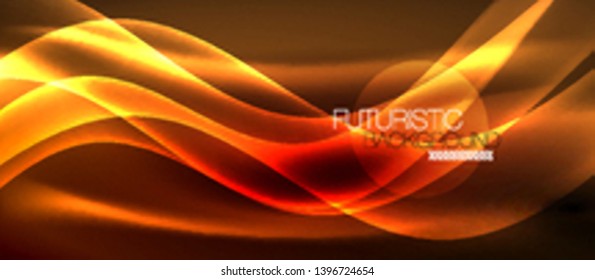 Glowing abstract wave on dark, shiny motion, magic space light. Vector techno abstract background