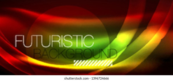 Glowing abstract wave on dark, shiny motion, magic space light. Vector techno abstract background