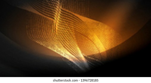 Glowing abstract wave on dark, shiny motion, magic space light. Vector techno abstract background