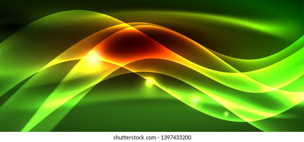 Glowing abstract wave on dark, shiny motion, magic space light. Vector techno abstract background