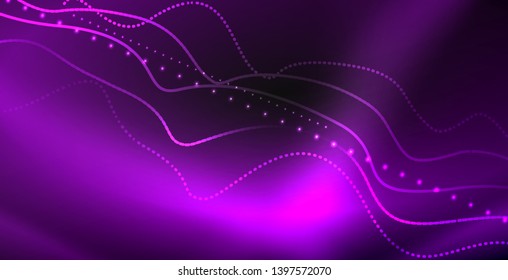 Glowing abstract wave on dark, shiny motion, magic space light. Vector techno abstract background