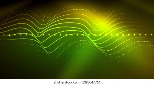 Glowing abstract wave on dark, shiny motion, magic space light. Vector techno abstract background
