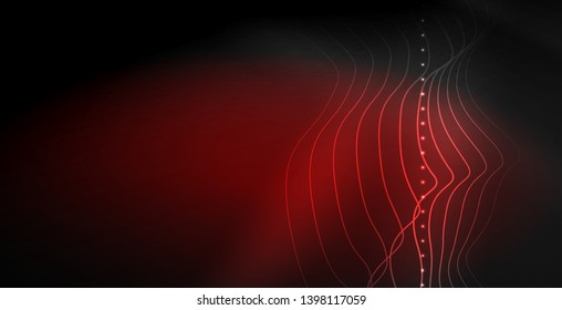Glowing abstract wave on dark, shiny motion, magic space light. Vector techno abstract background