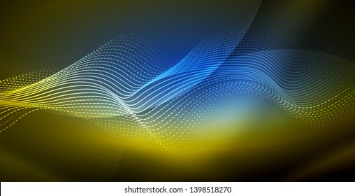 Glühende abstrakte Welle auf dunkler, glänzender Bewegung, zauberhaftes Raumlicht. Abstrakter Vektorgrafik-Hintergrund