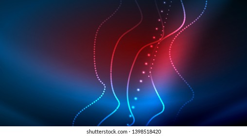 Glowing abstract wave on dark, shiny motion, magic space light. Vector techno abstract background, blue color