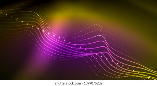 Ola abstracta brillante en movimiento oscuro y brillante, luz espacial mágica. Fondo abstracto Vector Techno