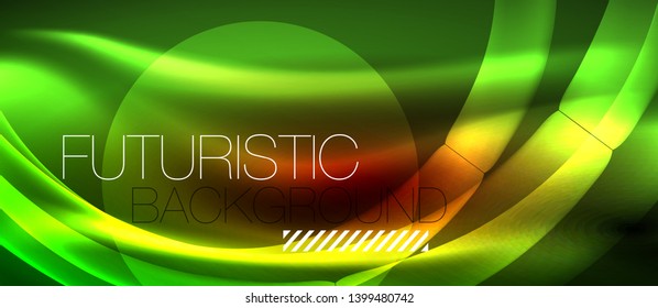 Glowing abstract wave on dark, shiny motion, magic space light. Vector techno abstract background