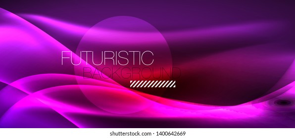 Glowing abstract wave on dark, shiny motion, magic space light. Vector techno abstract background