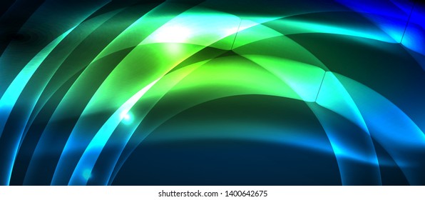 Glowing abstract wave on dark, shiny motion, magic space light. Vector techno abstract background