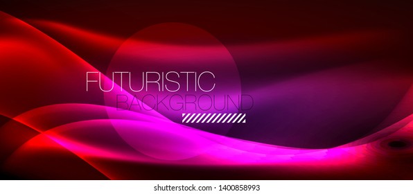 Glowing abstract wave on dark, shiny motion, magic space light. Vector techno abstract background