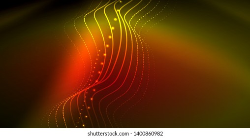 Glowing abstract wave on dark, shiny motion, magic space light. Vector techno abstract background