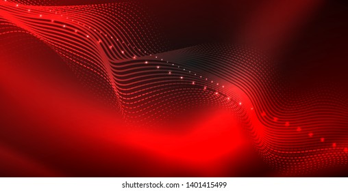 Glowing abstract wave on dark, shiny motion, magic space light. Vector techno abstract background