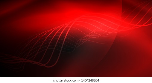 Glowing abstract wave on dark, shiny motion, magic space light. Vector techno abstract background