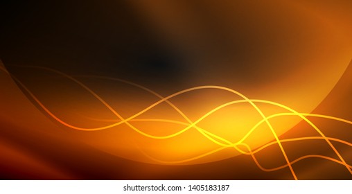 Glowing abstract wave on dark, shiny motion, magic space light. Vector techno abstract background