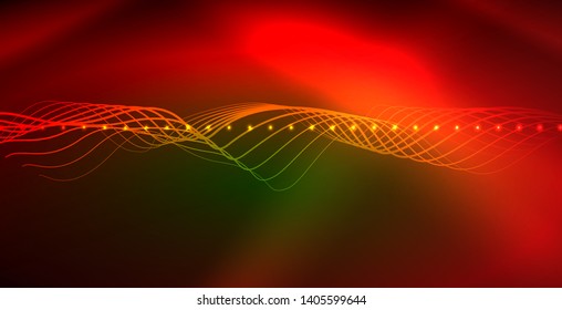 Ola abstracta brillante en movimiento oscuro y brillante, luz espacial mágica. Fondo abstracto Vector Techno