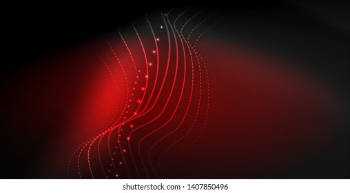Glowing abstract wave on dark, shiny motion, magic space light. Vector techno abstract background