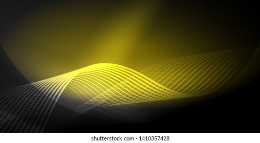 Ola abstracta brillante en movimiento oscuro y brillante, luz espacial mágica. Fondo abstracto Vector Techno