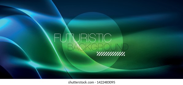 Glowing abstract wave on dark, shiny motion, magic space light. Vector techno abstract background