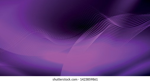 Glowing abstract wave on dark, shiny motion, magic space light. Vector techno abstract background