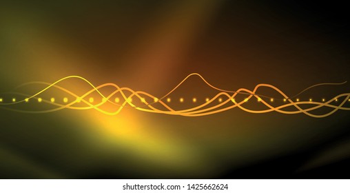 Glowing abstract wave on dark, shiny motion, magic space light. Vector techno abstract background