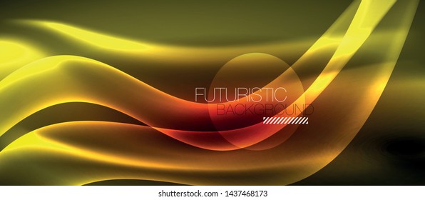 Glowing abstract wave on dark, shiny motion, magic space light. Vector techno abstract background