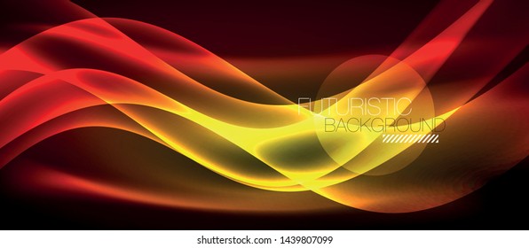 Ola abstracta brillante en movimiento oscuro y brillante, luz espacial mágica. Fondo abstracto Vector Techno