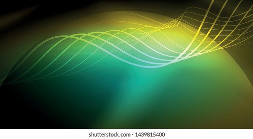 Ola abstracta brillante en movimiento oscuro y brillante, luz espacial mágica. Fondo abstracto Vector Techno
