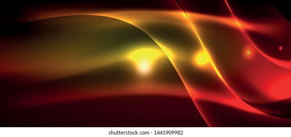 Glowing abstract wave on dark, shiny motion, magic space light. Vector techno abstract background