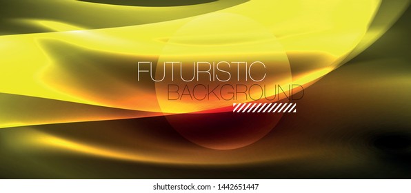 Glowing abstract wave on dark, shiny motion, magic space light. Vector techno abstract background