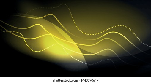 Glowing abstract wave on dark, shiny motion, magic space light. Vector techno abstract background