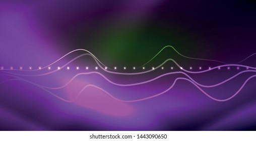 Glowing abstract wave on dark, shiny motion, magic space light. Vector techno abstract background