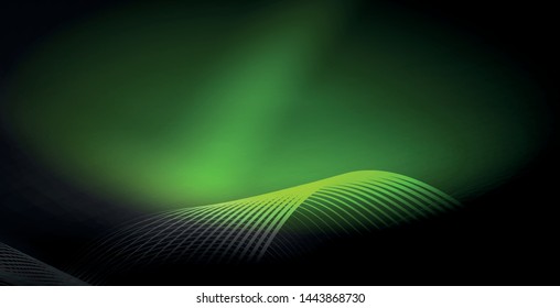 Glowing abstract wave on dark, shiny motion, magic space light. Vector techno abstract background
