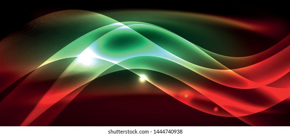 Glowing abstract wave on dark, shiny motion, magic space light. Vector techno abstract background