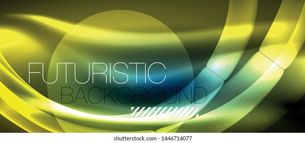 Glühende abstrakte Welle auf dunkler, glänzender Bewegung, zauberhaftes Raumlicht. Abstrakter Vektorgrafik-Hintergrund