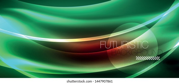 Glowing abstract wave on dark, shiny motion, magic space light. Vector techno abstract background