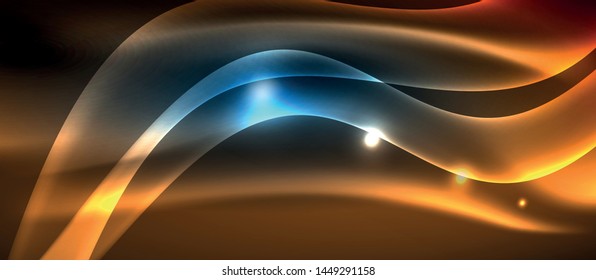 Glowing abstract wave on dark, shiny motion, magic space light. Vector techno abstract background