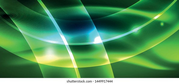 Glowing abstract wave on dark, shiny motion, magic space light. Vector techno abstract background