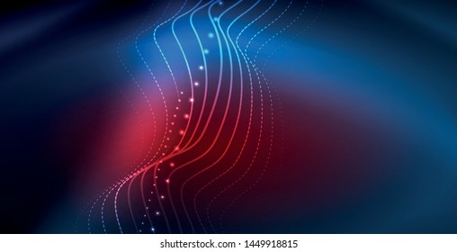 Glowing abstract wave on dark, shiny motion, magic space light. Vector techno abstract background, blue color