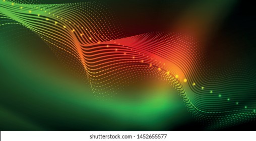 Ola abstracta brillante en movimiento oscuro y brillante, luz espacial mágica. Fondo abstracto Vector Techno