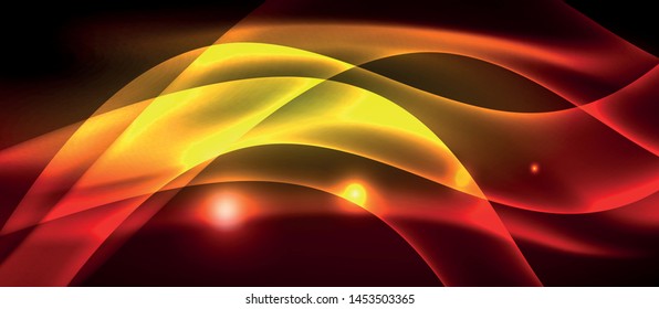 Glowing abstract wave on dark, shiny motion, magic space light. Vector techno abstract background