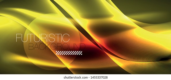 Glowing abstract wave on dark, shiny motion, magic space light. Vector techno abstract background
