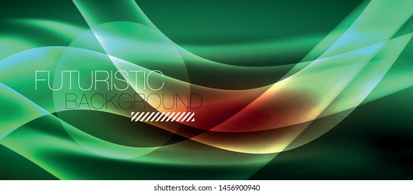Glowing abstract wave on dark, shiny motion, magic space light. Vector techno abstract background