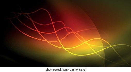 Glowing abstract wave on dark, shiny motion, magic space light. Vector techno abstract background